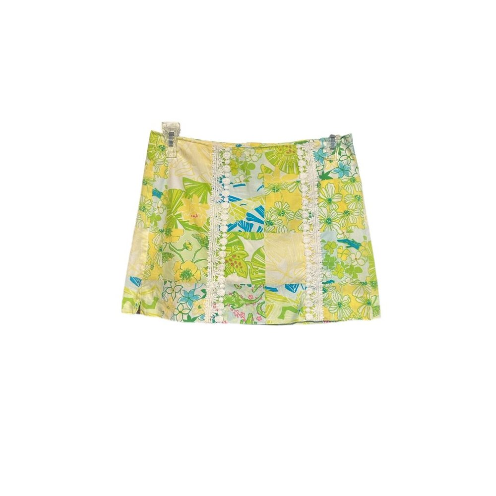 Lilly Pulitzer Pansy Skort With Frogs Yellow & Green Woman's Size 4 Zip Up‎